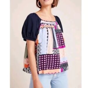 Anthropologie Maeve Catania Patchwork Puff Sleeve Blouse Size Medium